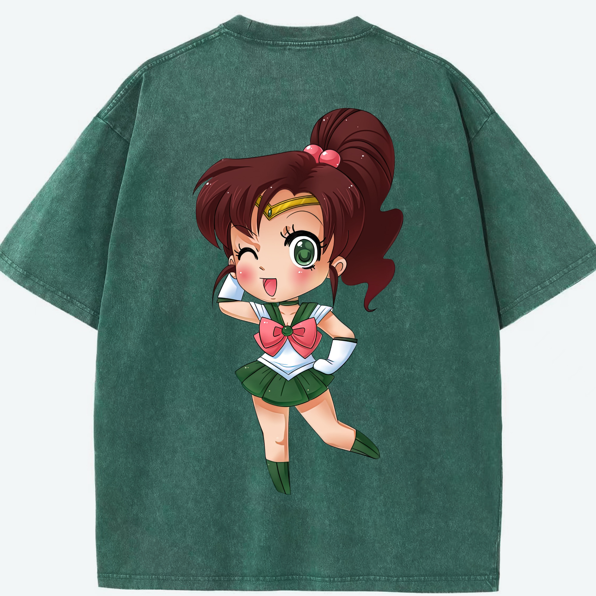 （画像用） 美少女戦士セーラームーン 木野 まこと きの まこと Sailor Moon Kino Makoto （セーラージュピター；Sailor Jupiter） 綿100% ヴィンテージ風 半袖Tシャツ（背面プリント）